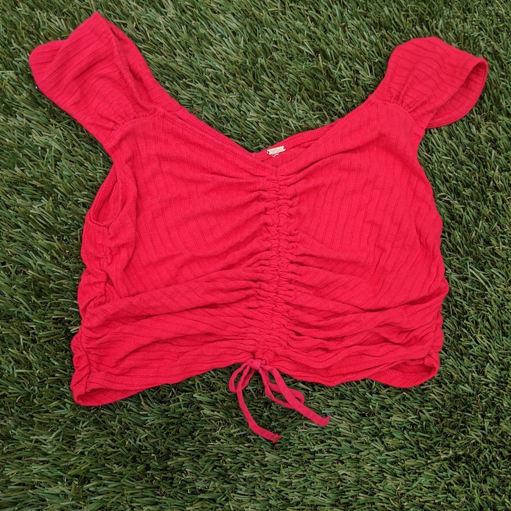free people red cinch crop top